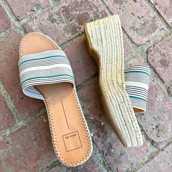 Dolce VITA platform espadrilles wedge heels chunky slides white striped 13 navy - Picture 3 of 11